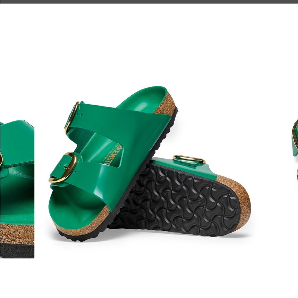 Birkenstock Green Sandals with Gold Buckle